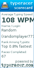Scorecard for user randomplayer777