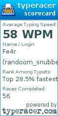Scorecard for user randoom_snubbe