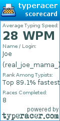 Scorecard for user real_joe_mama_