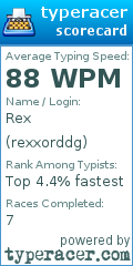 Scorecard for user rexxorddg