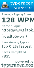 Scorecard for user roadto5wpm