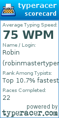 Scorecard for user robinmastertyperlvl3