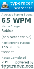 Scorecard for user robloxracer667