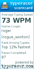 Scorecard for user rogue_wonton