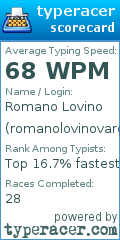 Scorecard for user romanolovinovargas