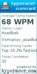 Scorecard for user romanov_asadbek