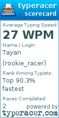 Scorecard for user rookie_racer