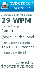 Scorecard for user sage_in_the_pocket