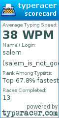 Scorecard for user salem_is_not_good_at_typing