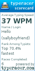 Scorecard for user sallyboyfriend