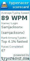 Scorecard for user samjacksonx
