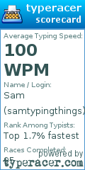 Scorecard for user samtypingthings