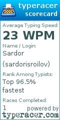 Scorecard for user sardorisroilov