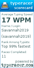 Scorecard for user savannah2019