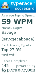 Scorecard for user savxgecabbage