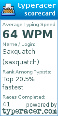 Scorecard for user saxquatch