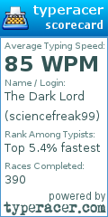 Scorecard for user sciencefreak99