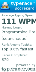 Scorecard for user seanchaotic