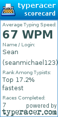 Scorecard for user seanmichael123