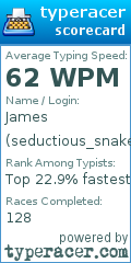 Scorecard for user seductious_snakes