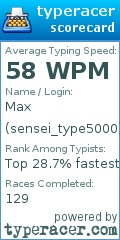 Scorecard for user sensei_type5000