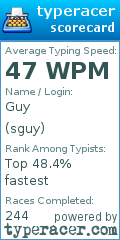 Scorecard for user sguy