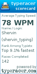 Scorecard for user shervin_typing