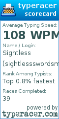 Scorecard for user sightlessswordsman