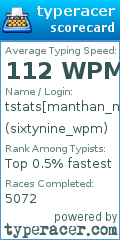 Scorecard for user sixtynine_wpm