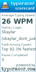 Scorecard for user skaylar_dont_judge_