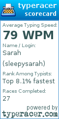 Scorecard for user sleepysarah