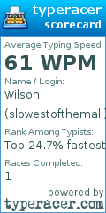 Scorecard for user slowestofthemall