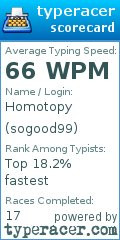 Scorecard for user sogood99