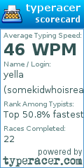 Scorecard for user somekidwhoisreallygoodattyping
