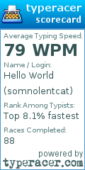 Scorecard for user somnolentcat