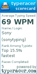 Scorecard for user sonytyping