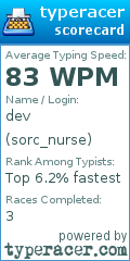 Scorecard for user sorc_nurse