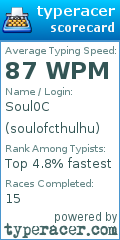 Scorecard for user soulofcthulhu