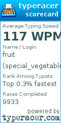 Scorecard for user special_vegetable