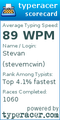 Scorecard for user stevemcwin