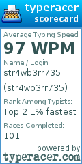 Scorecard for user str4wb3rr735