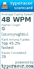 Scorecard for user stxrrrynighttx