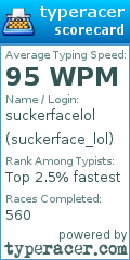 Scorecard for user suckerface_lol