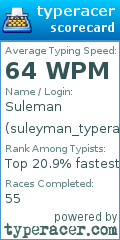 Scorecard for user suleyman_typeracer