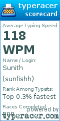 Scorecard for user sunfishh