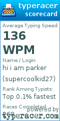 Scorecard for user supercoolkid27