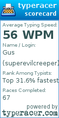 Scorecard for user superevilcreeper