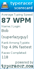 Scorecard for user superlazyguy