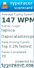 Scorecard for user tapiocatastessgood
