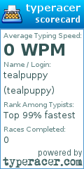 Scorecard for user tealpuppy